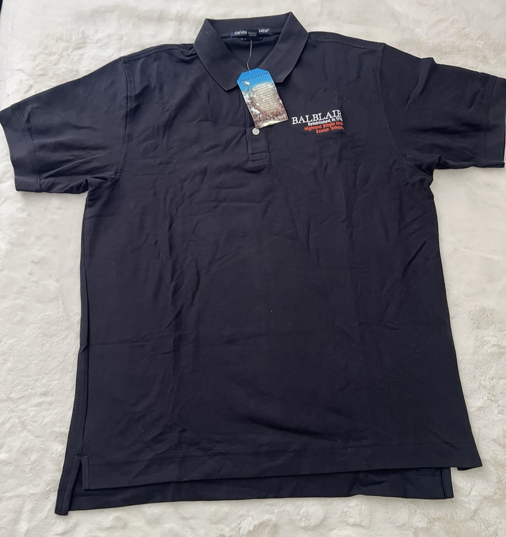 Devon & Jones Balblair Polo Shirt Pima Cotton Mens Medium Black Logo